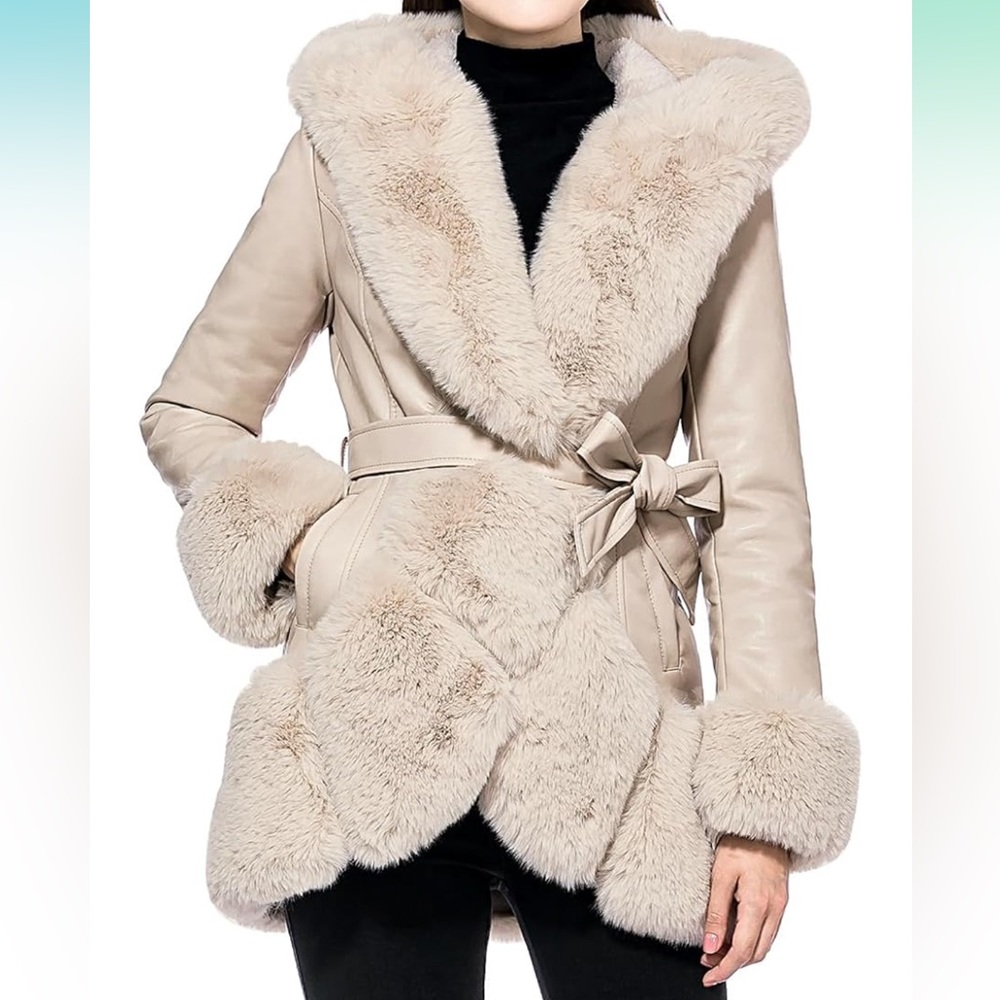 Faux fur cream coat XL